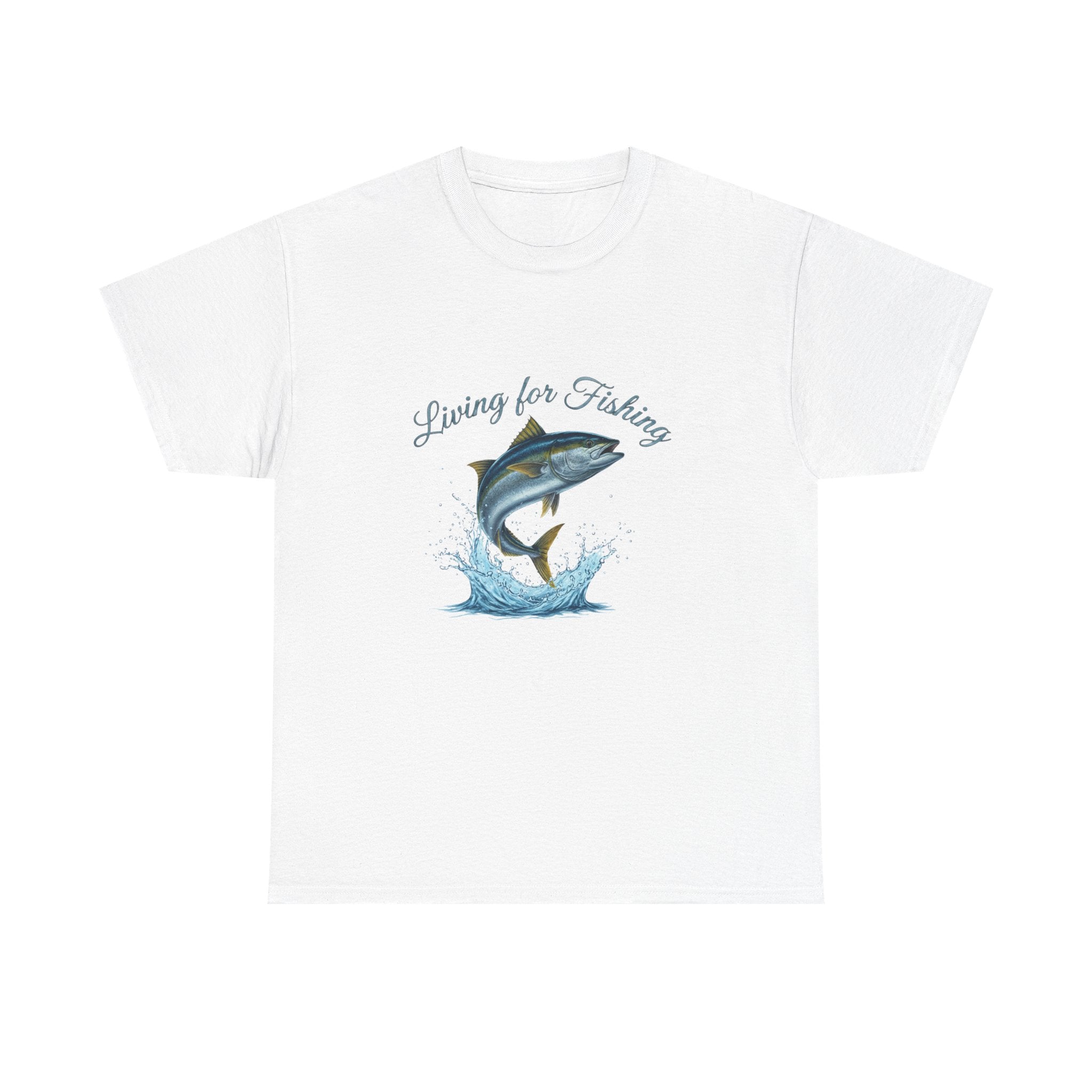 Living For Fishing Kingfish T-Shirt — Angler Tee with Jumping Fish Graphic