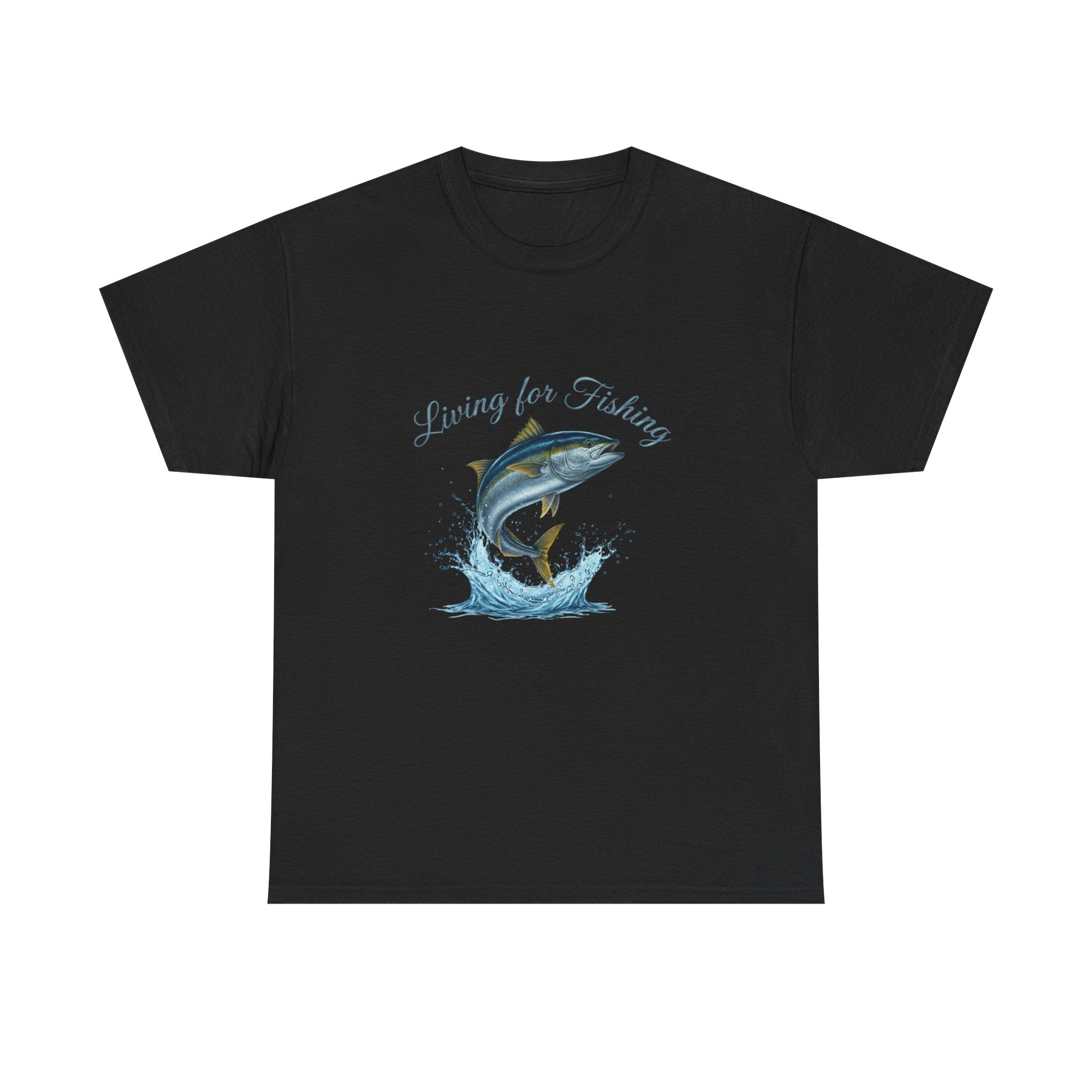 Living For Fishing Kingfish T-Shirt — Angler Tee with Jumping Fish Graphic