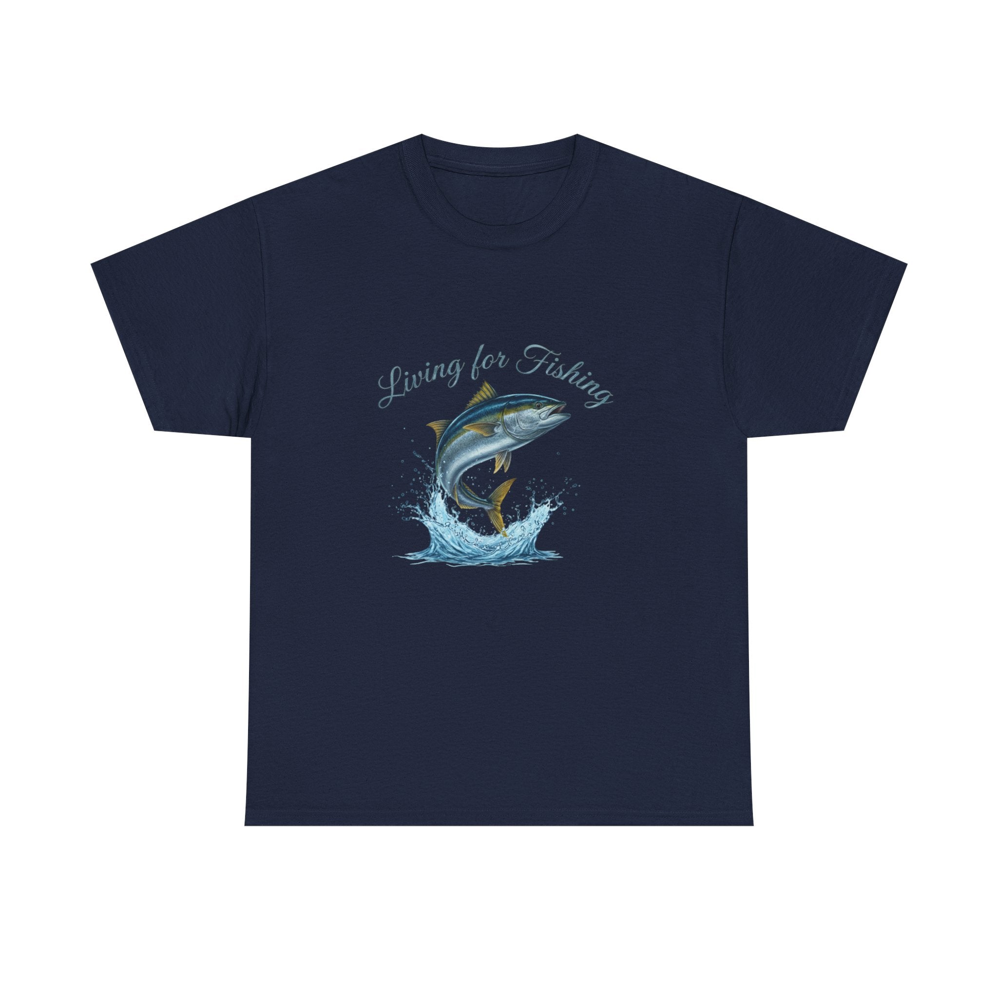 Living For Fishing Kingfish T-Shirt — Angler Tee with Jumping Fish Graphic