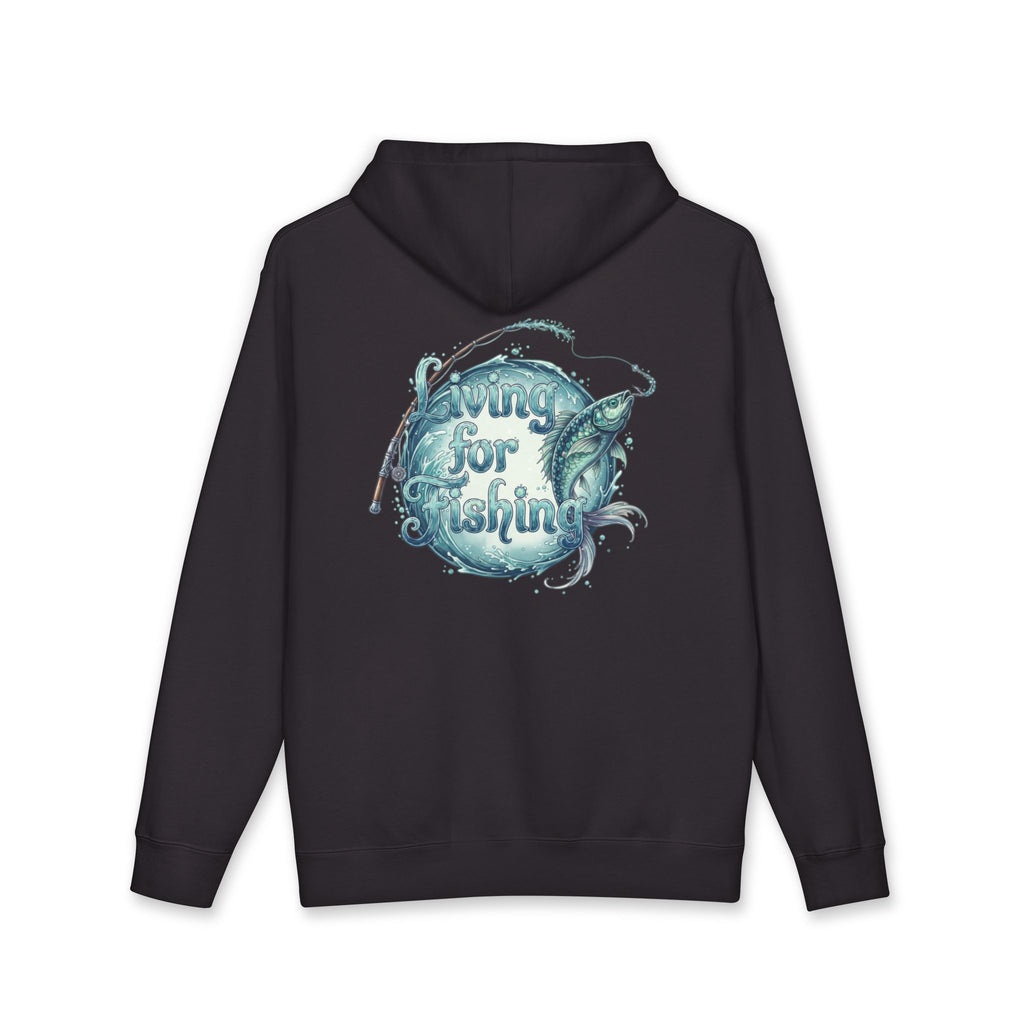 Heavy Duty Fishing Hoodie — "Living for Fishing" Jumping Fish Graphic hoodie