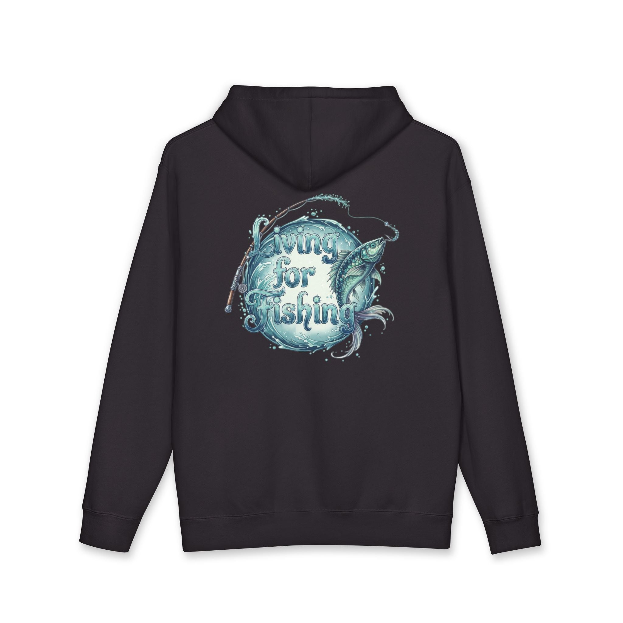 Heavy Duty Fishing Hoodie — "Living for Fishing" Jumping Fish Graphic hoodie