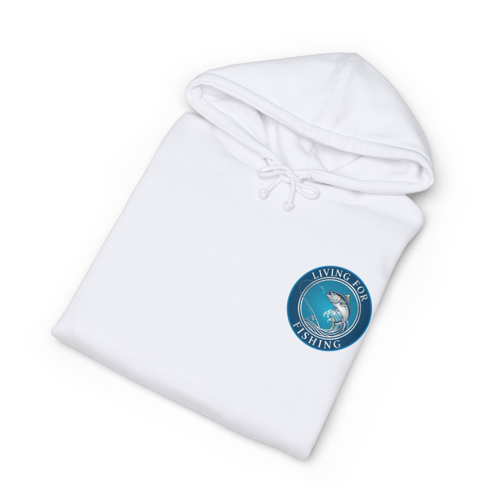 Heavy Duty Fishing Hoodie — "Living for Fishing" Jumping Fish Graphic hoodie