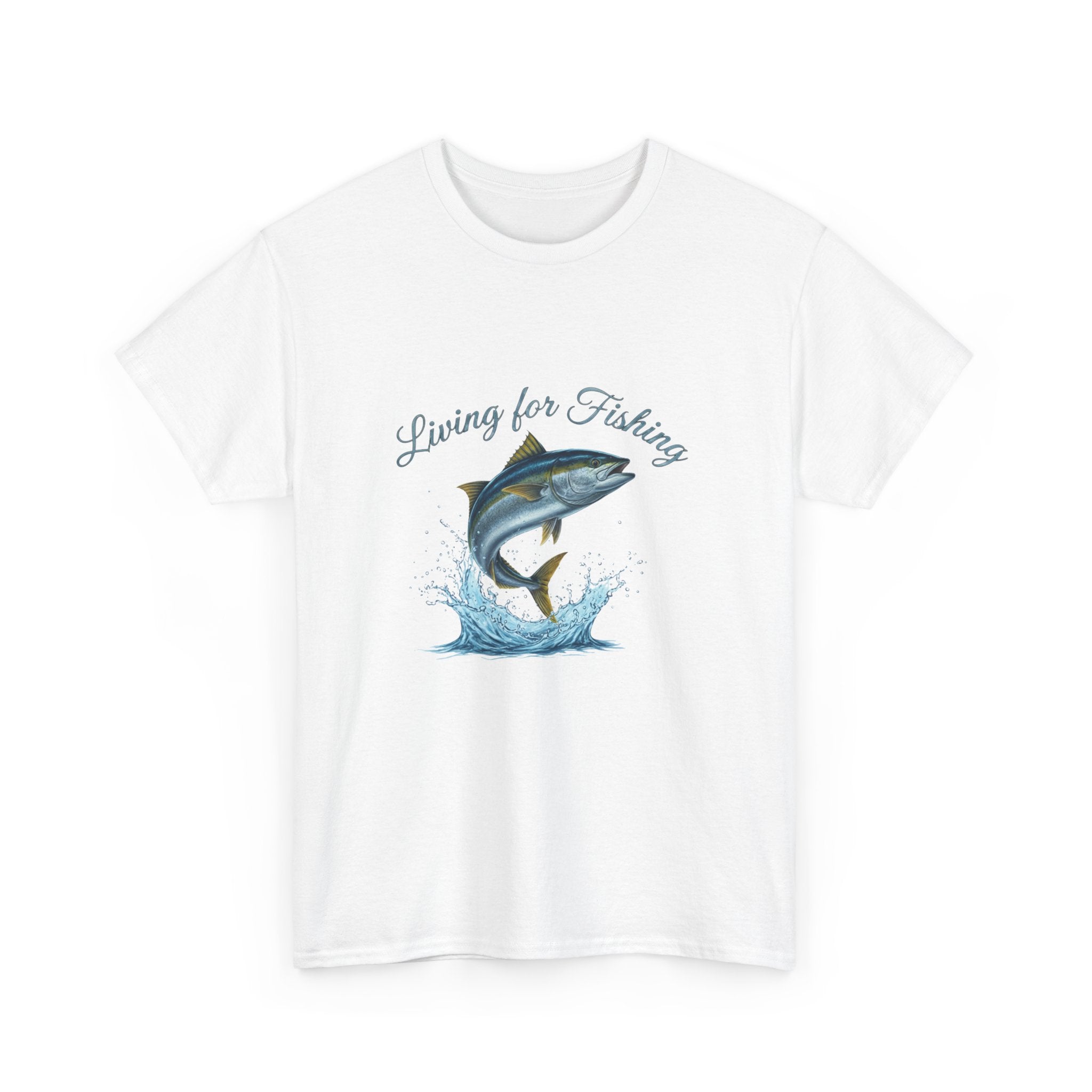 Living For Fishing Kingfish T-Shirt — Angler Tee with Jumping Fish Graphic