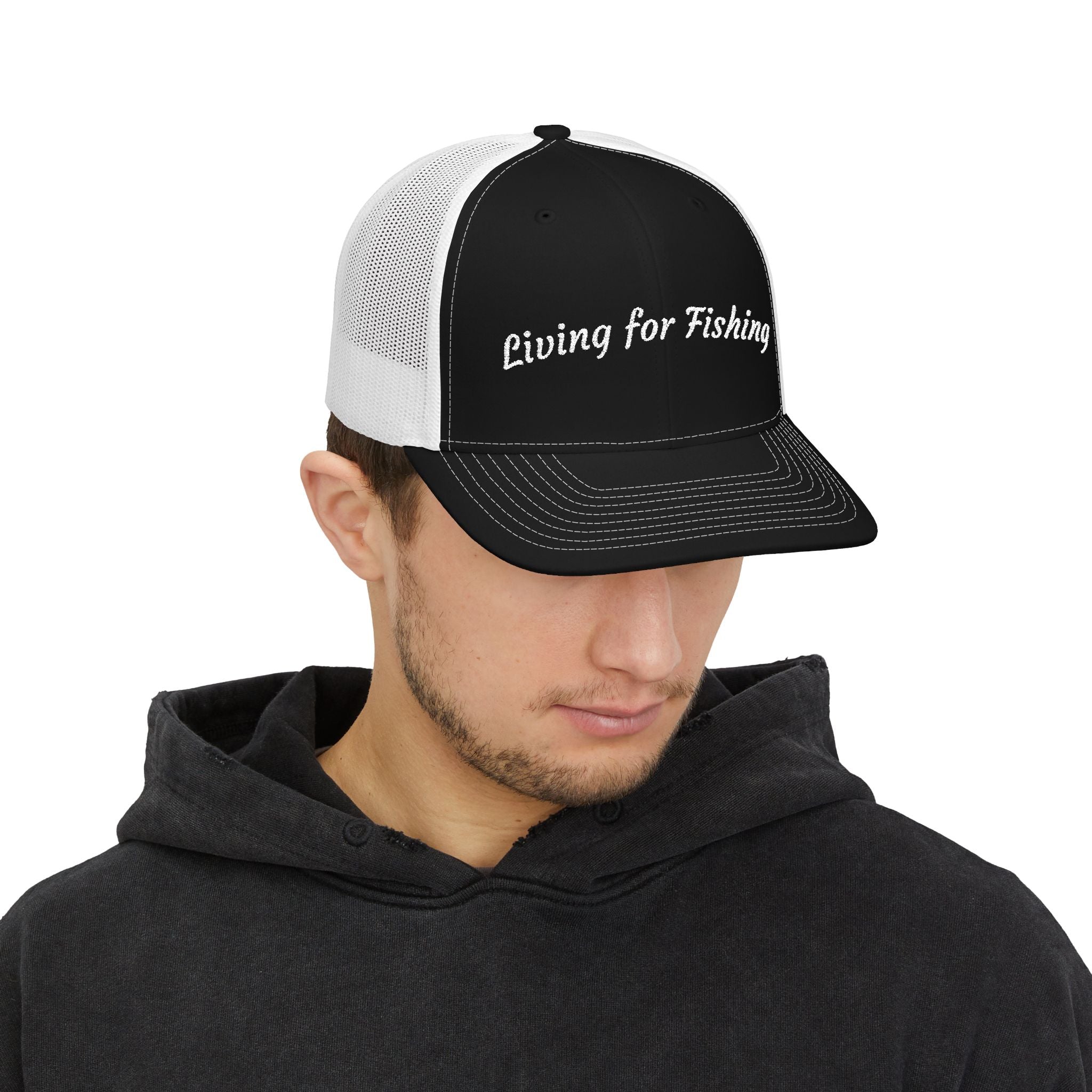 Living for Fishing Snapback Trucker Hat — Embroidered Fishing Cap