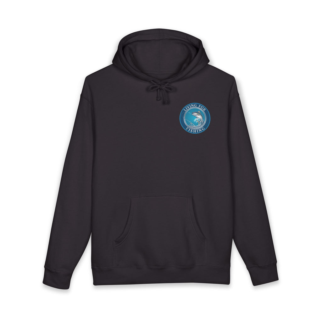 Heavy Duty Fishing Hoodie — "Living for Fishing" Jumping Fish Graphic hoodie