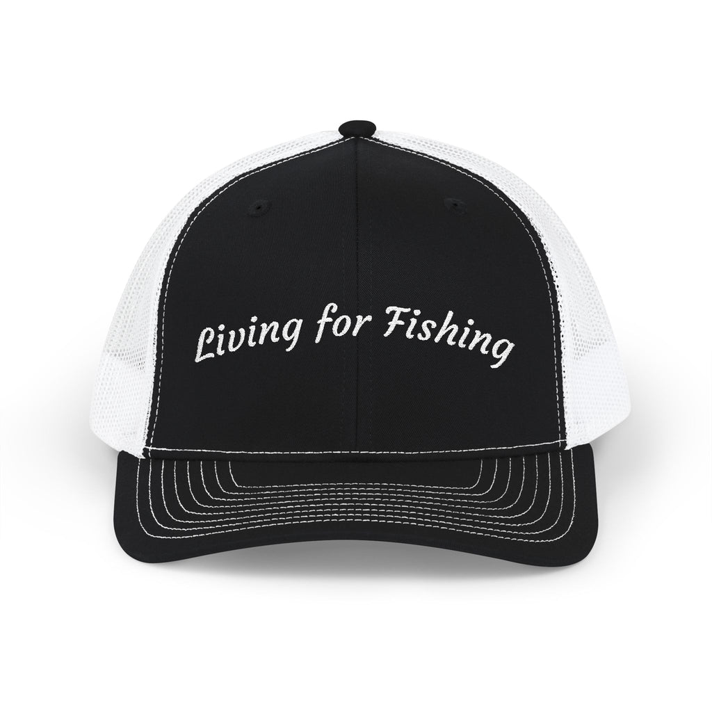 Living for Fishing Snapback Trucker Hat — Embroidered Fishing Cap