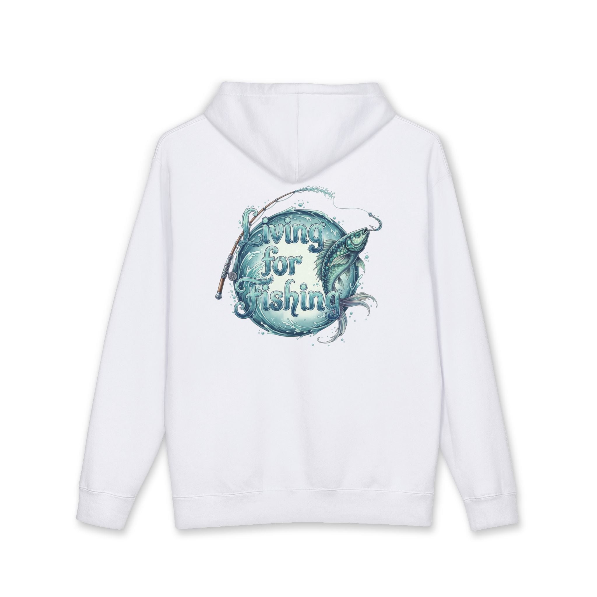 Heavy Duty Fishing Hoodie — "Living for Fishing" Jumping Fish Graphic hoodie