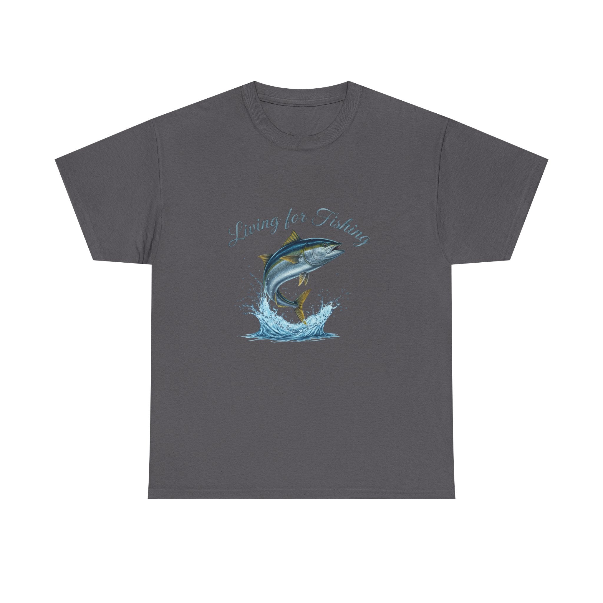 Living For Fishing Kingfish T-Shirt — Angler Tee with Jumping Fish Graphic